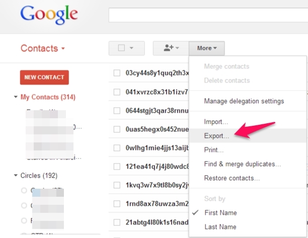 Gmail Export contacts